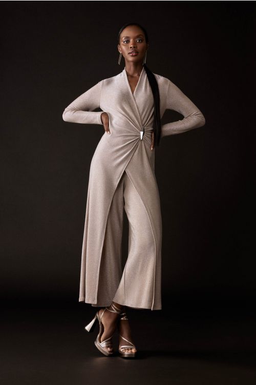 Joseph Ribkoff Shiny Nude Color Wide Leg Jumpsuit Style 243794