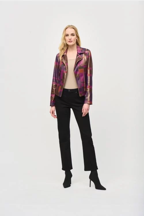 Joseph Ribkoff Multicolor Print Faux Suede Jacket Style 243921