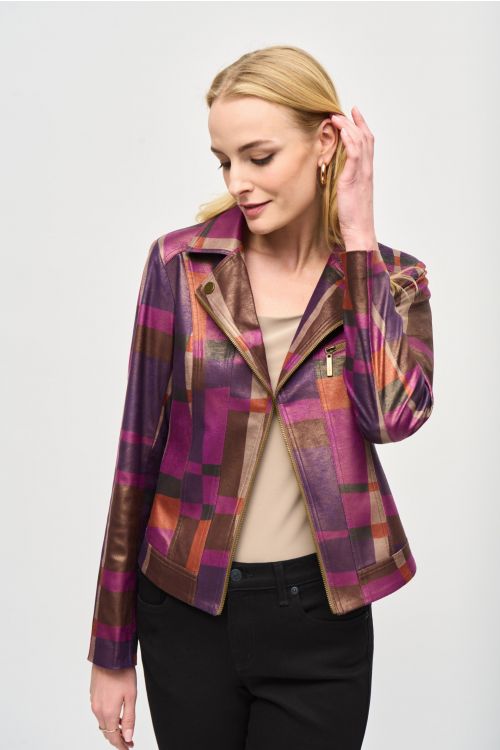 Joseph Ribkoff Multicolor Print Faux Suede Jacket Style 243921