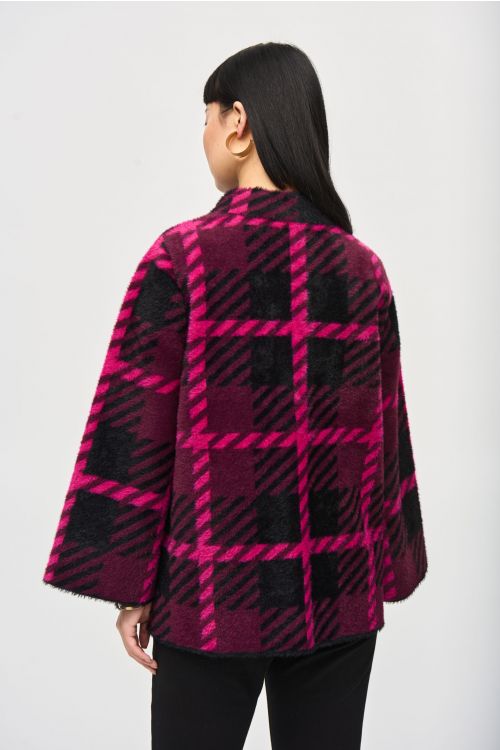 Joseph Ribkoff Pink Punch/Black Plaid Jacket Style 243931