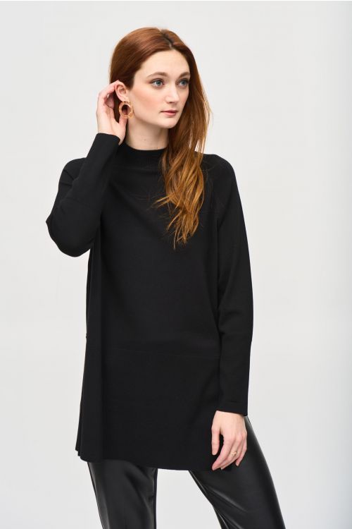 Joseph Ribkoff Black Sweater Knit Mock Neck Tunic Style 243956