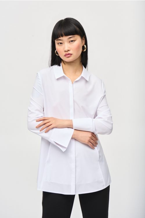 Joseph Ribkoff Optic White Button-Down Blouse With Pockets Style 243958