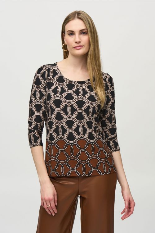 Joseph Ribkoff Black/Multi Chain Border Print Top Style 244065