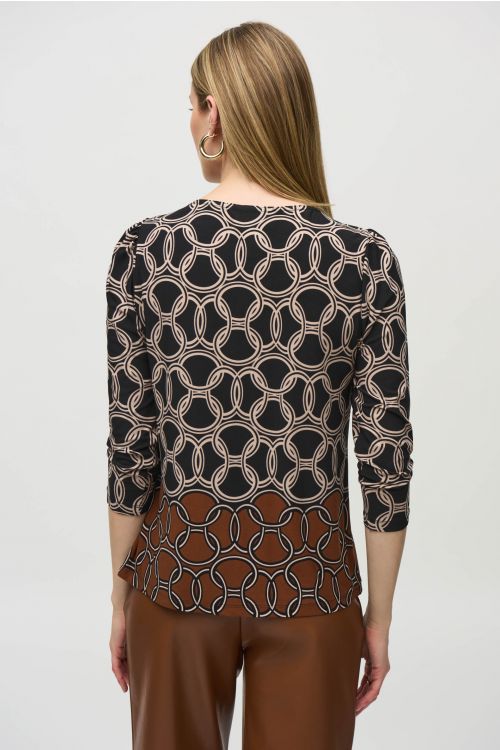 Joseph Ribkoff Black/Multi Chain Border Print Top Style 244065