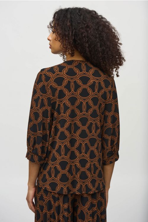 Joseph Ribkoff Black/Chestnut Chain Print Top Style 244080