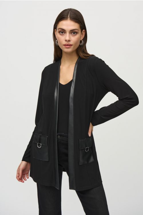 Joseph Ribkoff Black Cover Up With Leatherette Detailing Style 244080