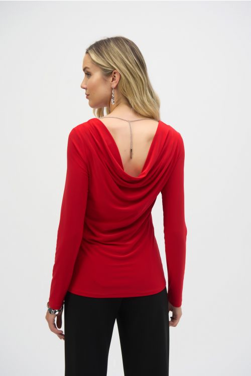 Joseph Ribkoff Lipstick Red Top With Back Chain Detail Style 244113