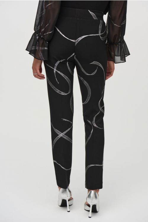 Joseph Ribkoff Black/Silver Abstract Print Pull-On Pants Style 244119