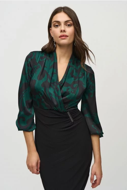 Joseph Ribkoff Absolute Green/Black Paisley Sheath Dress Style 244128