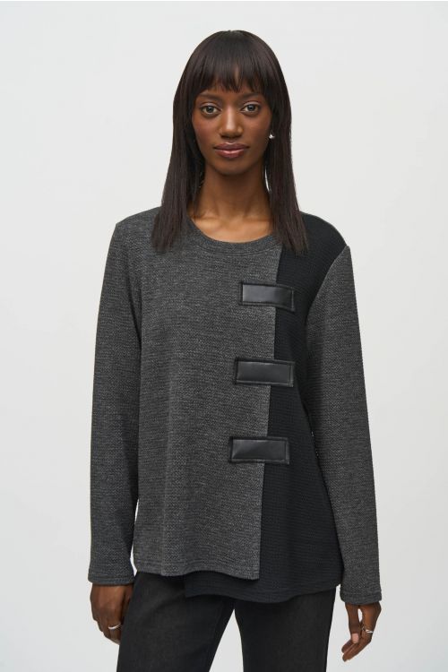 Joseph Ribkoff Grey/Black Color Block Boxy Tunic Style 244133