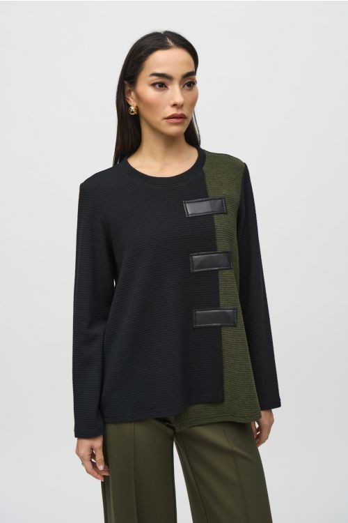 Joseph Ribkoff Black/Iguana Color Block Boxy Tunic Style 244133