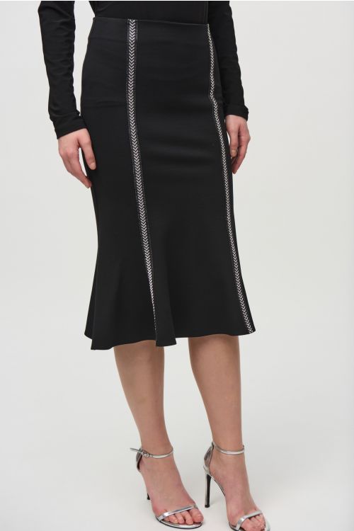 Joseph Ribkoff Black Trumpet Skirt with Rhinestones Detail Style 244136