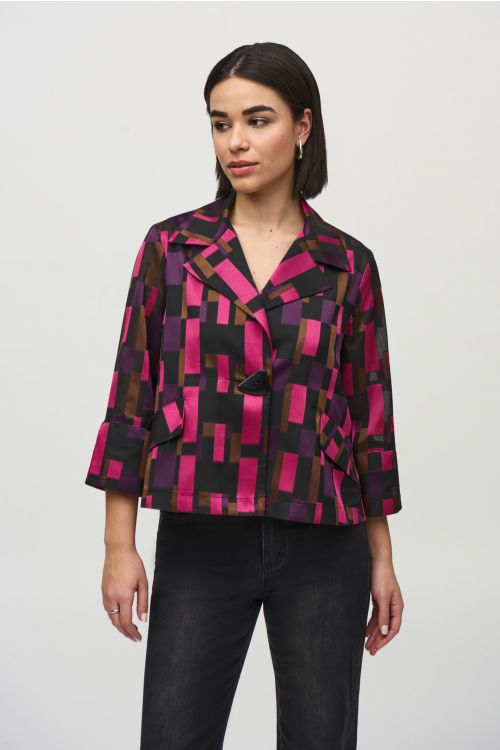 Joseph Ribkoff Black/Multi Geometric Print Swing Jacket Style 244166