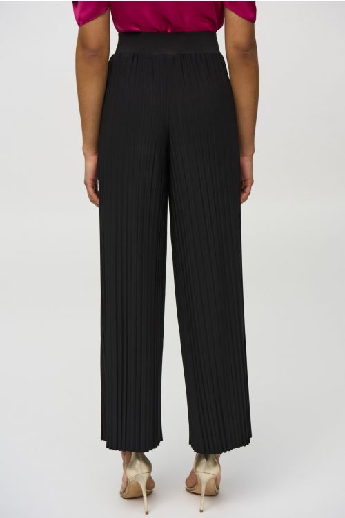 Joseph Ribkoff Black Pleated Silky Knit Wide-Leg Pants Style 244169