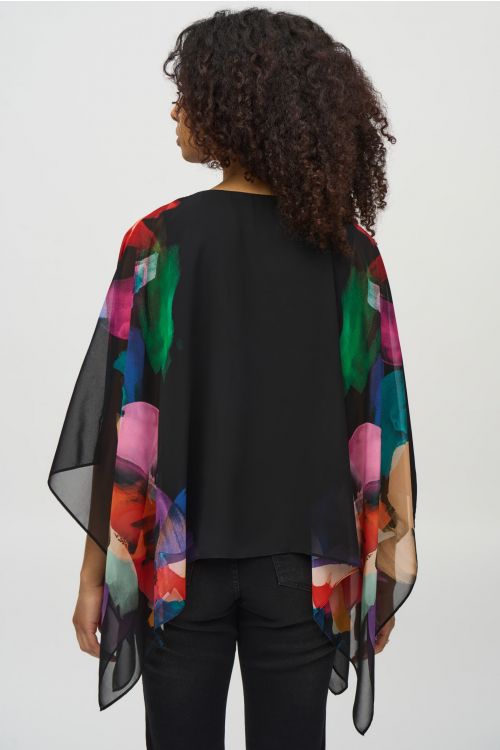 Joseph Ribkoff Black/Multi Chiffon Abstract Print Poncho Top Style 244174