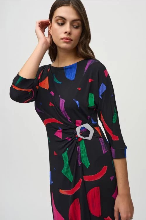 Joseph Ribkoff Black/Multi Abstract Print Sheath Dress Style 244240