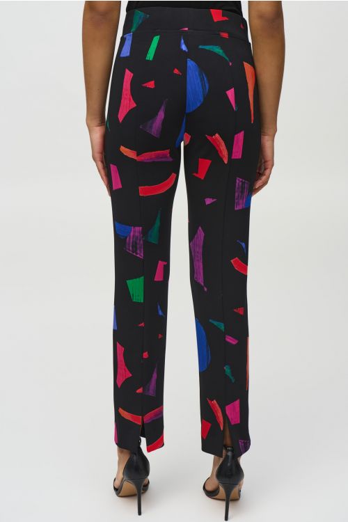 Joseph Ribkoff Black/Multi Abstract Print Straight Pants Style 244245