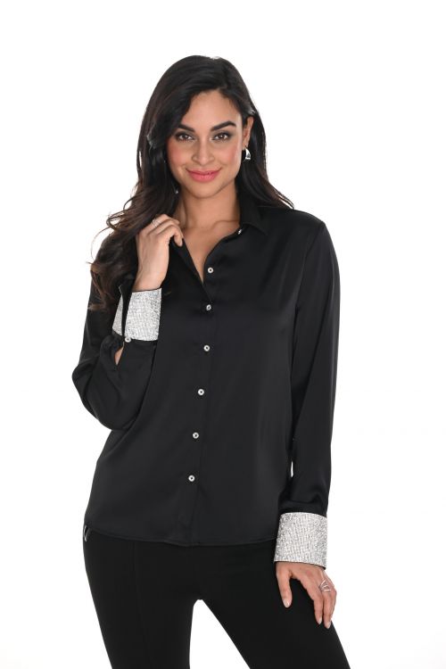 Frank Lyman Black Button-Down Regular Fit Top Style 244602U