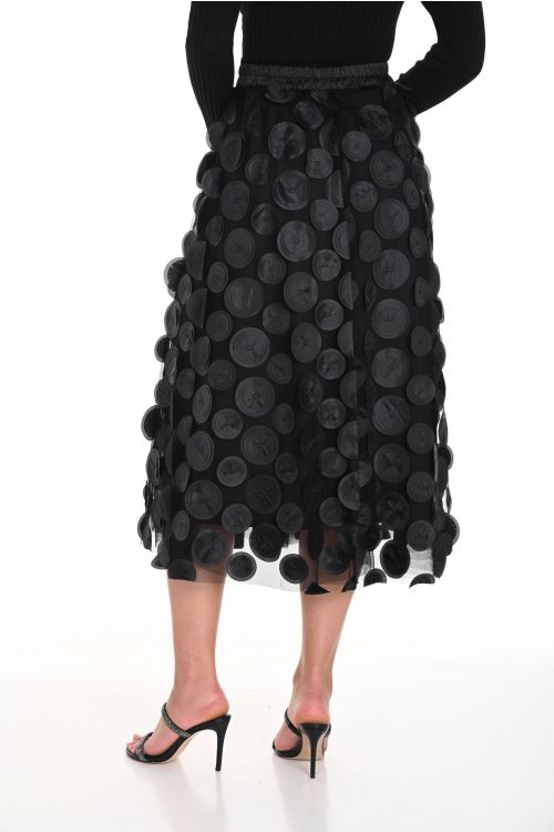 Frank Lyman Black Skirt with Chiffon Polka Dot Detailing Style 244620U