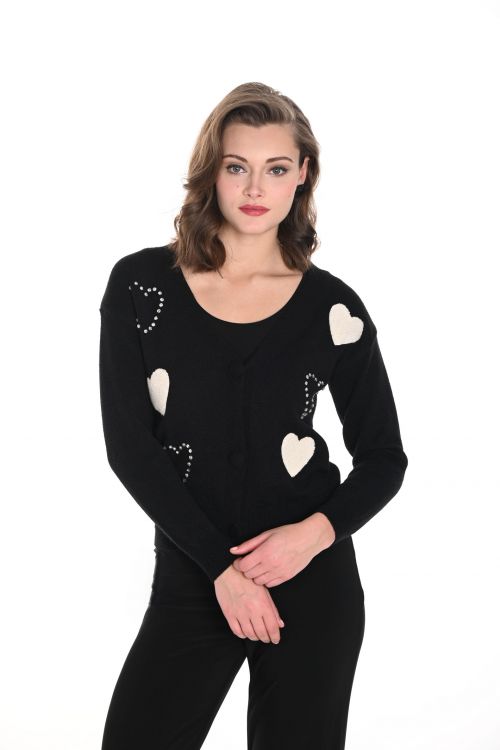 Frank Lyman Black Cardigan with Heart Motifs Style 244624U