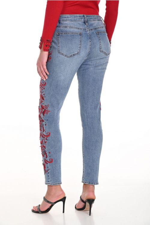 Frank Lyman Light Blue/Red Denim Jean Pants Style 244668U