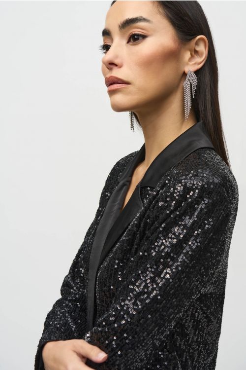 Joseph Ribkoff Black Sequined Blazer With Satin Lapel Style 244916