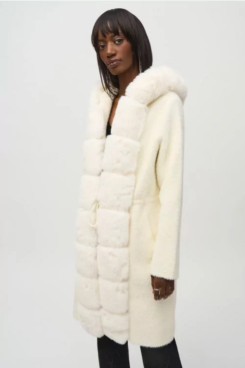 Joseph Ribkoff Vanilla Faux Fur Hooded Coat Style 244929