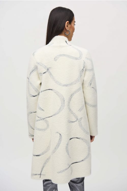 Joseph Ribkoff Vanilla/Black Abstract Jacquard Sweater Coat Style 244930