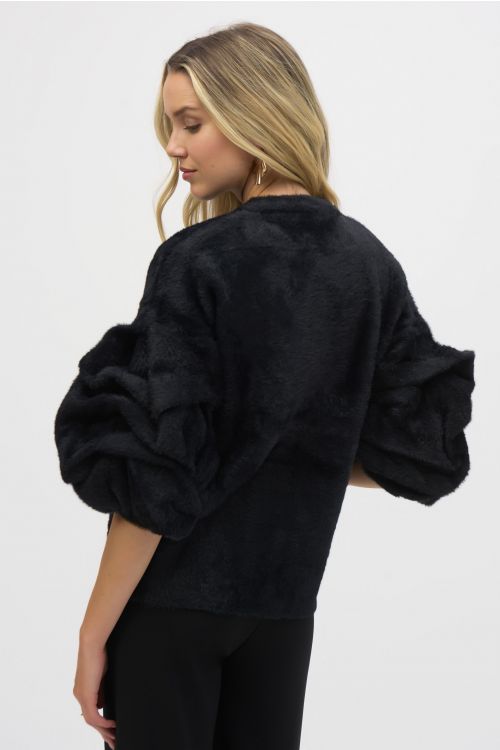 Joseph Ribkoff Black Sweater Knit Puff Sleeve Jacket Style 244931
