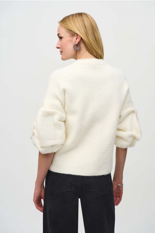 Joseph Ribkoff Vanilla Sweater Knit Puff Sleeve Jacket Style 244931