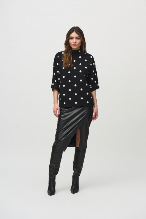 Joseph Ribkoff Black/Vanilla Jacquard Sweater Dot Print Top Style 244936