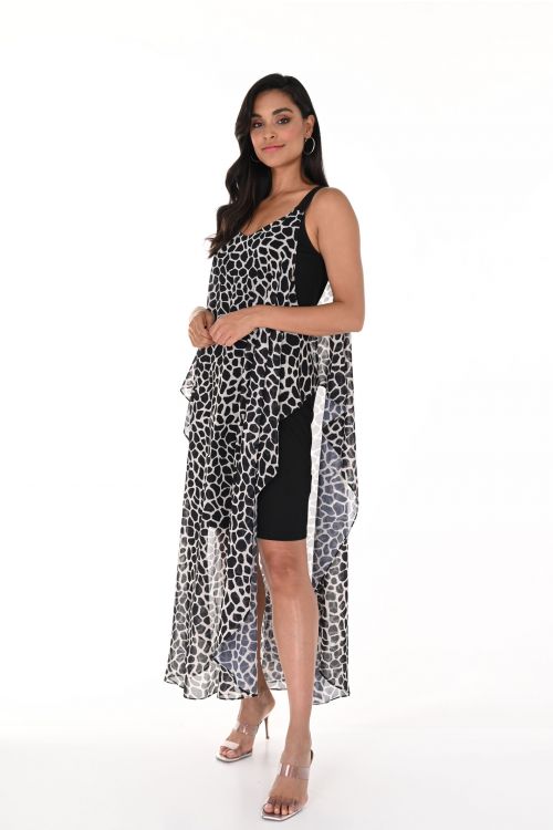 Frank Lyman Black/Beige Animal Print Cape Dress Style 246208U