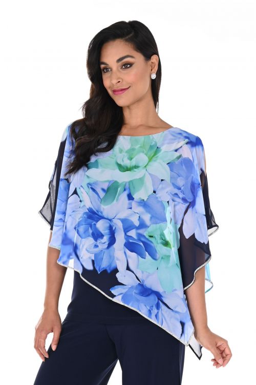 Frank Lyman Midnight/Green Floral Print Top Style 248324