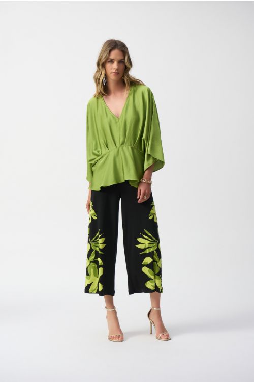 Joseph Ribkoff Greenery Hammered Satin Peplum Top Style 251037.