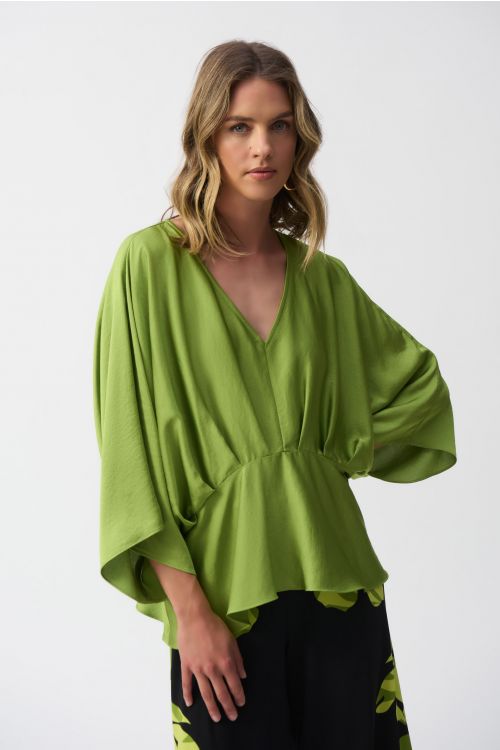 Joseph Ribkoff Greenery Hammered Satin Peplum Top Style 251037.