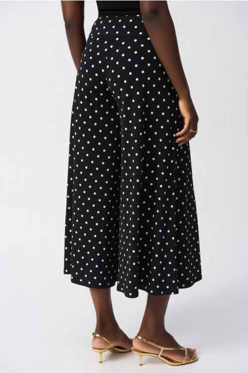 Joseph Ribkoff Black/Vanilla Dot Print Pull-On Culotte Pants Style 251040