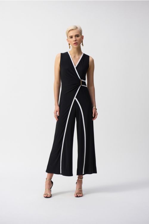 Joseph Ribkoff Black/Vanilla Sleeveless Culotte Jumpsuit Style 251048