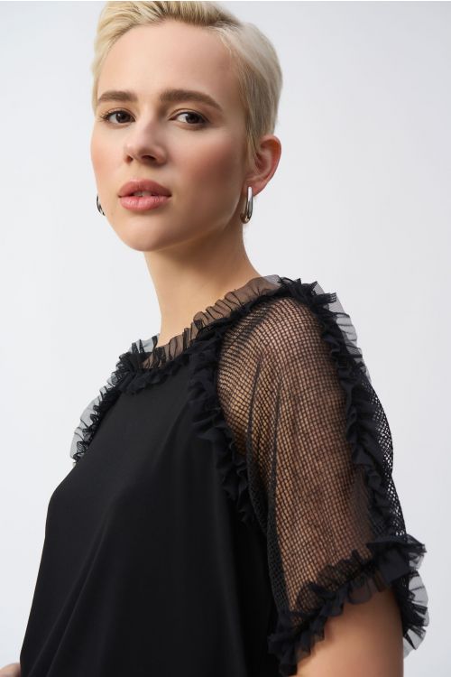 Joseph Ribkoff Black Silky Knit And Mesh Top Style 251054