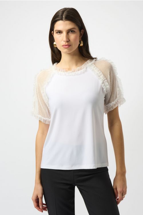 Joseph Ribkoff Vanilla Silky Knit And Mesh Top Style 251054