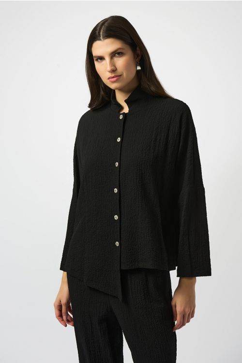 Joseph Ribkoff Black Seersucker Asymmetrical Boxy Jacket Style 251058