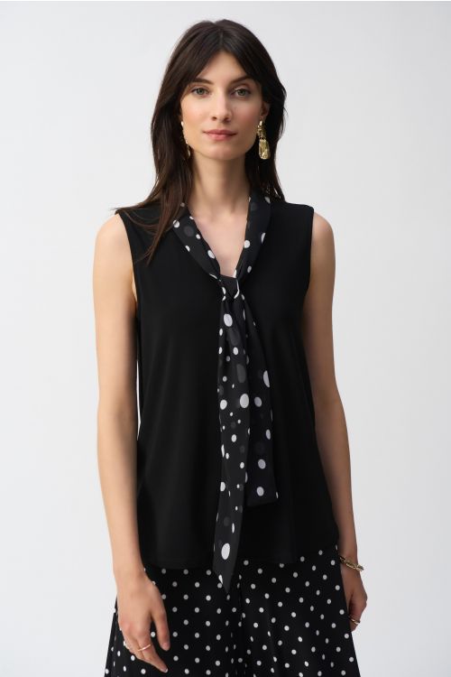 Joseph Ribkoff Black/Vanilla Top With Dot Tie Style 251078