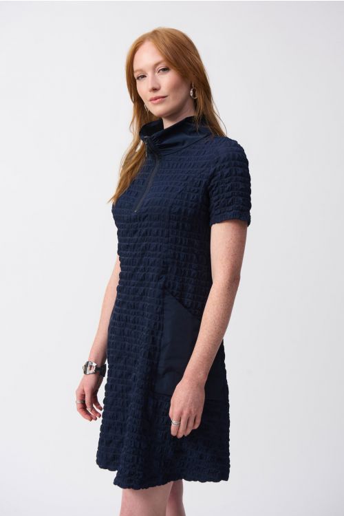 Joseph Ribkoff Midnight Blue Bubble Jacquard A-Line Dress Style 251084