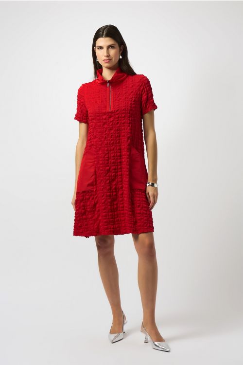 Joseph Ribkoff Radiant Red Bubble Jacquard A-Line Dress Style 251084