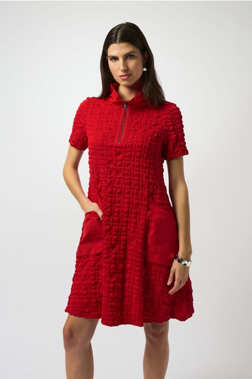 Joseph Ribkoff Radiant Red Bubble Jacquard A-Line Dress Style 251084