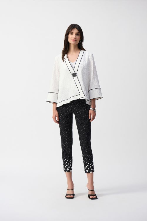 Joseph Ribkoff White/Black Jacquard Woven Swing Jacket Style 251090.