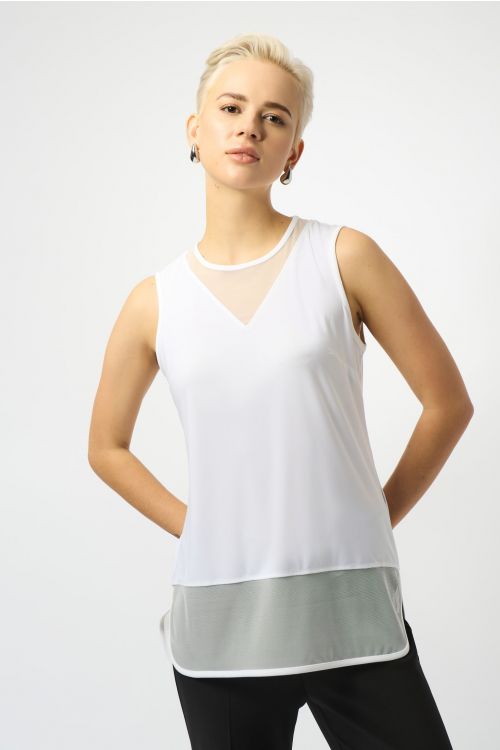 Joseph Ribkoff Vanilla Sleeveless Top with Mesh Style 251091