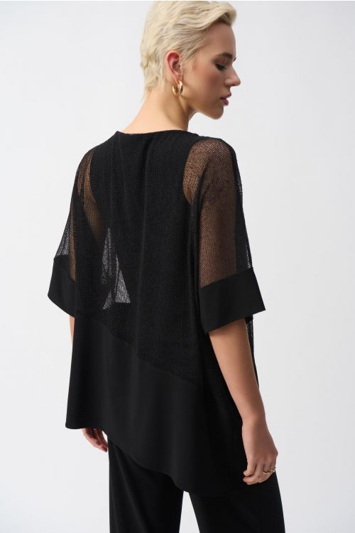 Joseph Ribkoff Black Mesh And Silky Knit Cocoon Top Style 251092