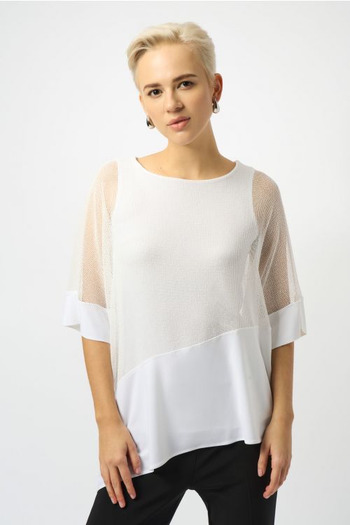 Joseph Ribkoff Vanilla Mesh And Silky Knit Cocoon Top Style 251092