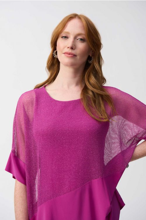 Joseph Ribkoff Purple Orchid Mesh And Silky Knit Cocoon Top Style 251092