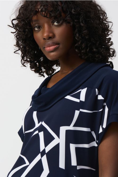 Joseph Ribkoff Midnight Blue/Vanilla Abstract Print Boxy Top Style 251110